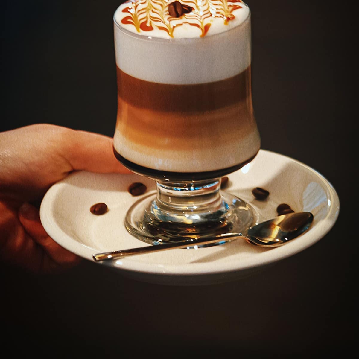 Gold Rush Caramel — layered espresso, caramel and steamed milk